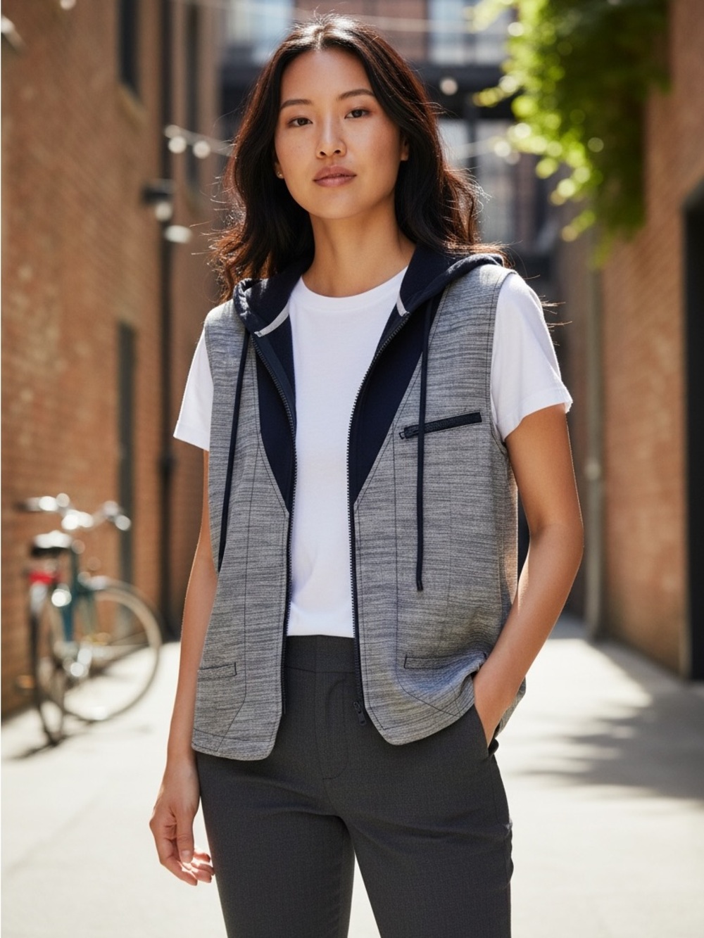 Bar III Gray Sleeveless Zip Hoodie Vest
